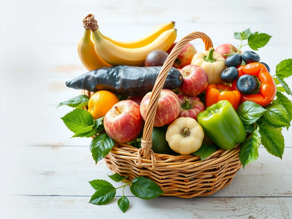 Coș cu fructe și legume proaspete