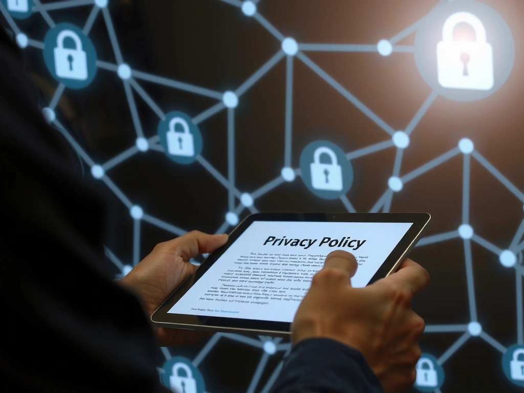 Ilustrație cu o persoană care citește un document de confidențialitate