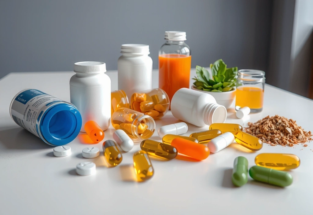 Diverse suplimente alimentare aranjate estetic